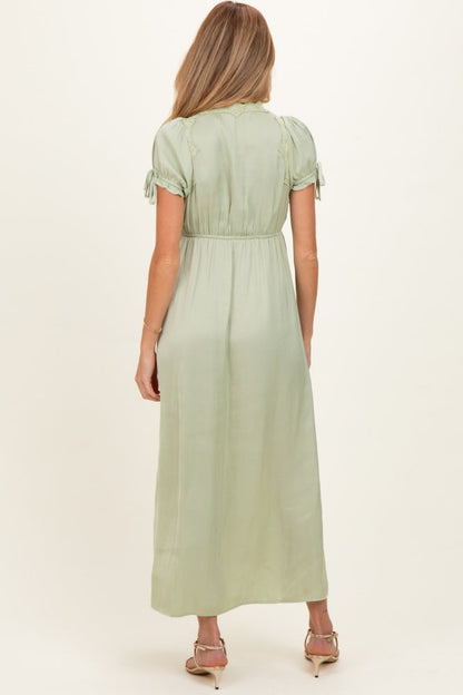 Sage Satin Lace Detail Maternity Maxi Dress