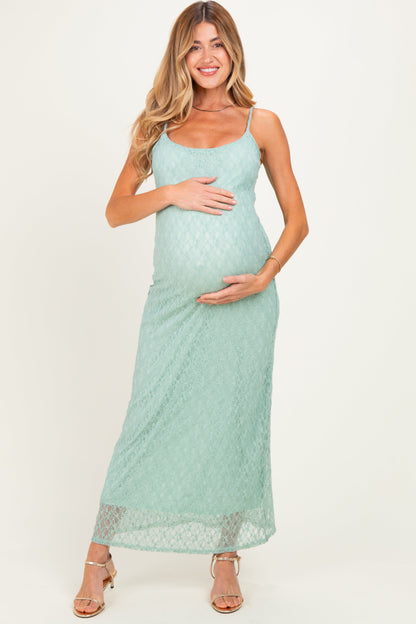 Sage Sleeveless Lace Square Neck Maternity Maxi Dress