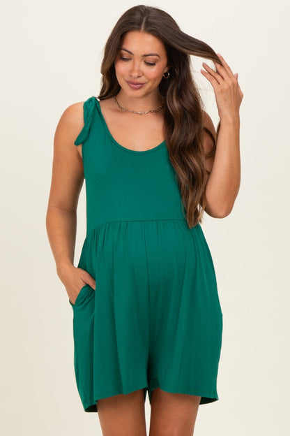 Forest Green Knot Strap Maternity Romper