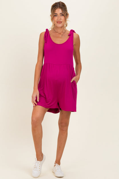 Magenta Knot Strap Maternity Romper