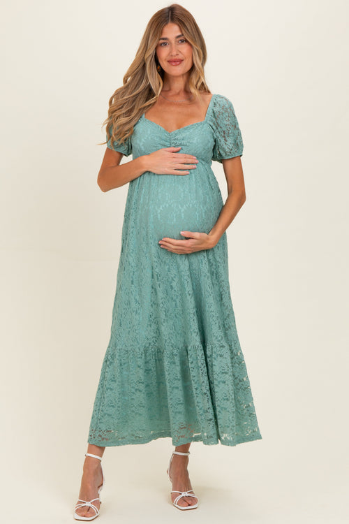 Sage Lace Maternity Maxi Dress