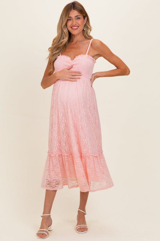 Light Pink Sleeveless Lace Maternity Maxi Dress