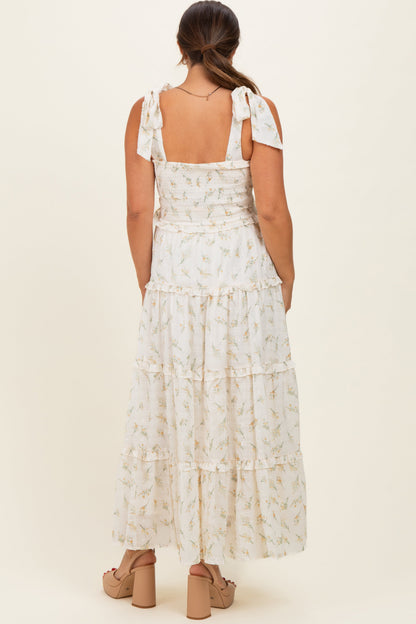 Yellow Floral Smocked Tiered Maternity Maxi Dress