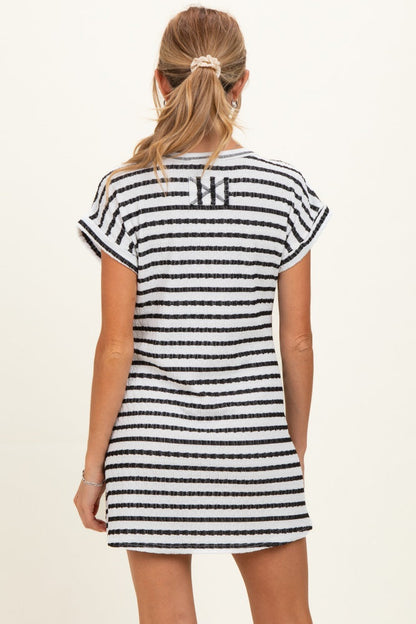 Black Textured Stripe Knit Maternity T-Shirt Dress