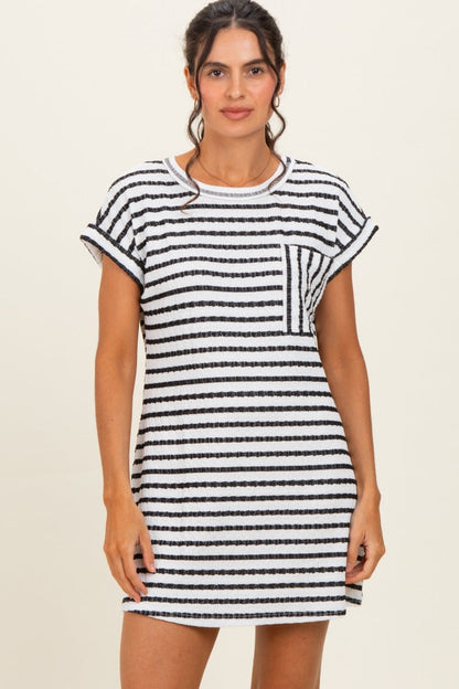 Black Textured Stripe Knit Maternity T-Shirt Dress