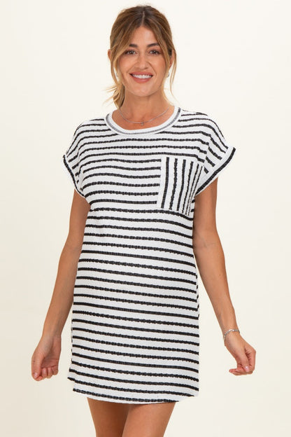 Black Textured Stripe Knit Maternity T-Shirt Dress
