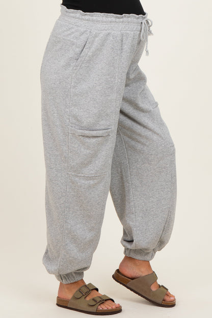 Heather Gray Ruffle Waist Burnout Maternity Jogger Pants