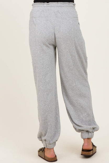 Heather Gray Ruffle Waist Burnout Maternity Jogger Pants