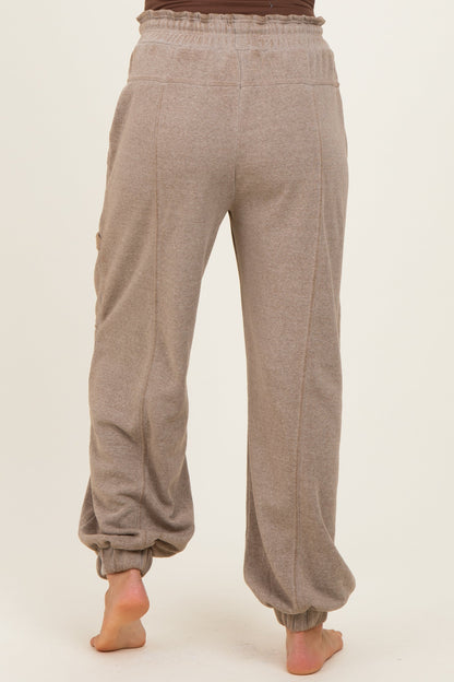 Mocha Ruffle Waist Burnout Maternity Jogger Pants