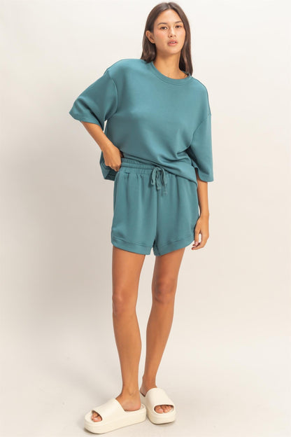Teal Drawstring Relaxed Fit Maternity Shorts