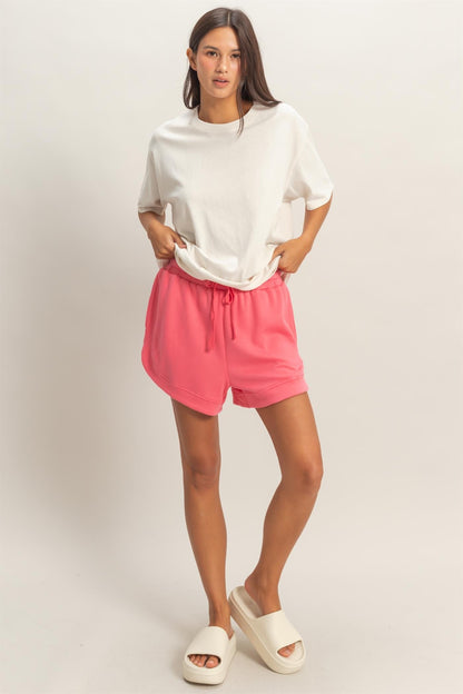 Taffy Pink Drawstring Relaxed Fit Maternity Shorts