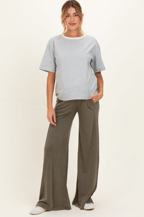 Olive Mineral Wash Wide Leg Maternity Pants