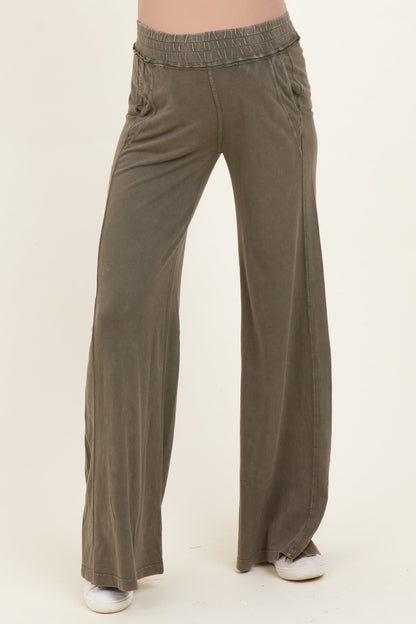 Olive Mineral Wash Wide Leg Maternity Pants