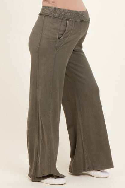 Olive Mineral Wash Wide Leg Maternity Pants