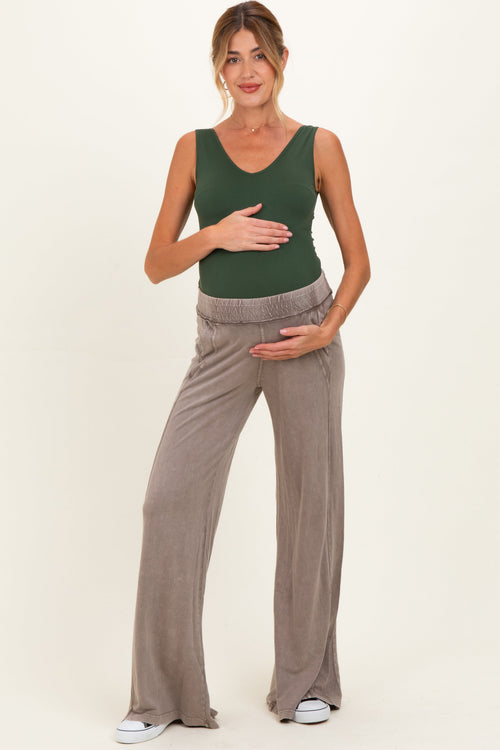 Coffee Mineral Wash Wide Leg Maternity Pants