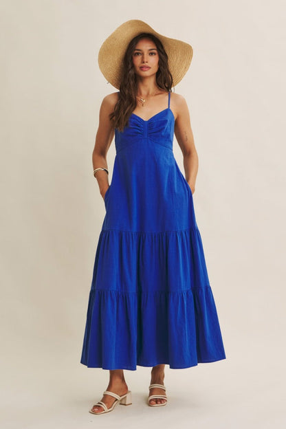 Royal Blue Tiered Maternity Maxi Dress