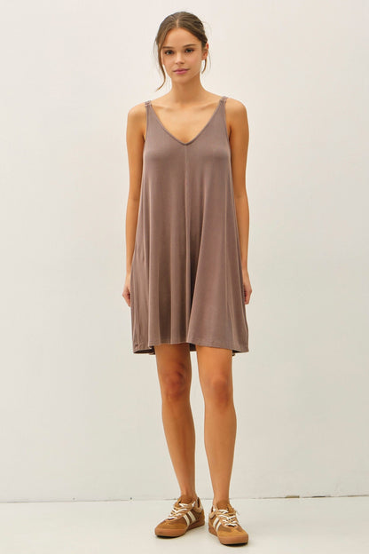Brown Ribbed Sleeveless Front Seam Maternity Dress
