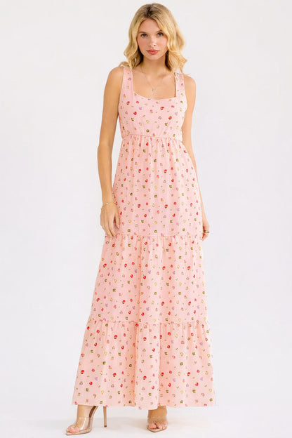 Blush Floral Tiered Shoulder Tie Maternity Maxi Dress
