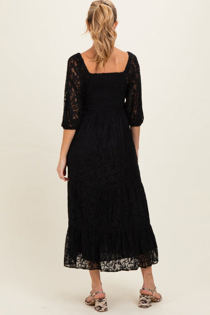 Black Lace Smocked Maternity Midi Dress