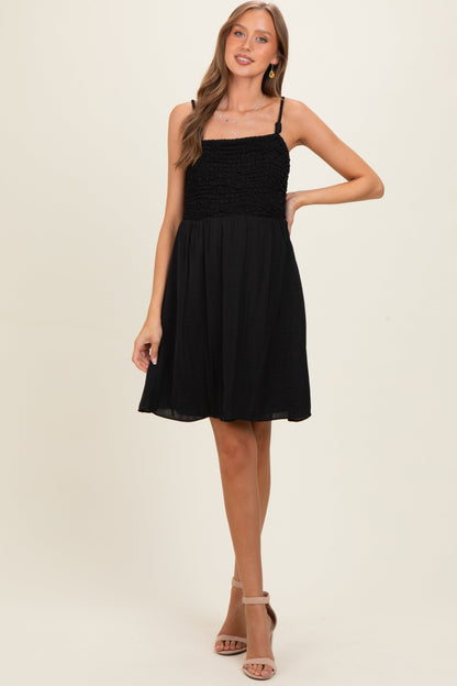 Black Knot Detail Smocked Maternity Mini Dress