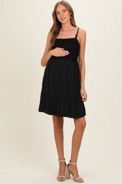 Black Knot Detail Smocked Maternity Mini Dress