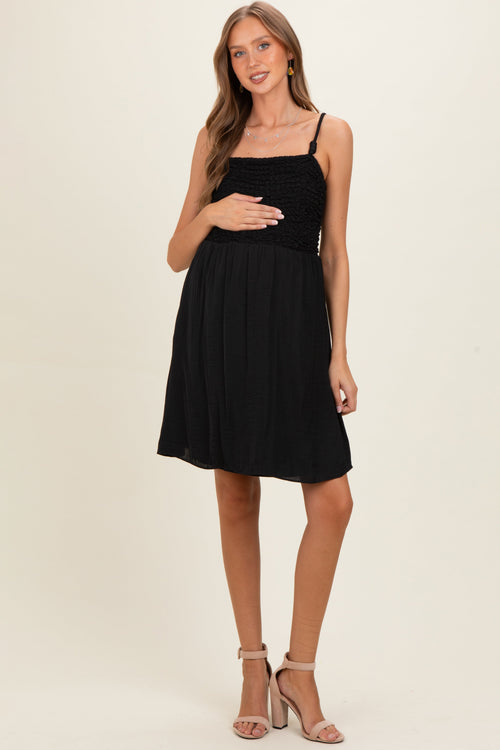 Black Knot Detail Smocked Maternity Mini Dress