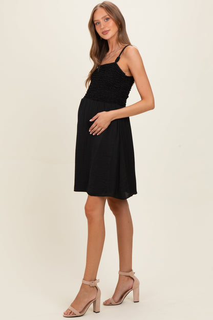 Black Knot Detail Smocked Maternity Mini Dress