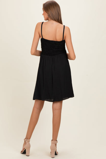 Black Knot Detail Smocked Maternity Mini Dress