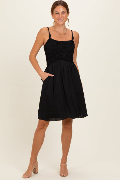 Black Knot Detail Smocked Maternity Mini Dress