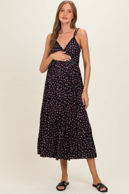 Black Floral Lace Detail Strappy Maternity Maxi Dress