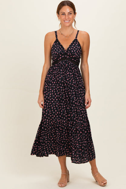 Black Floral Lace Detail Strappy Maternity Maxi Dress
