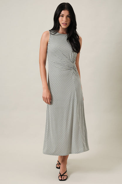 Sage Printed Gathered Side Knot Maternity Midi Dress