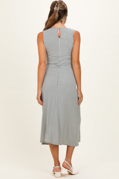 Sage Printed Gathered Side Knot Maternity Midi Dress