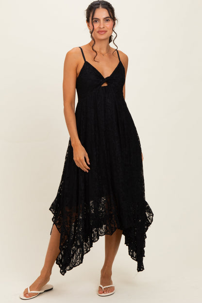 Black Twist Front Lace Maternity Maxi Dress