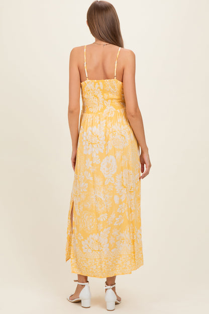 Yellow Floral Twisted Front Maternity Maxi Dress