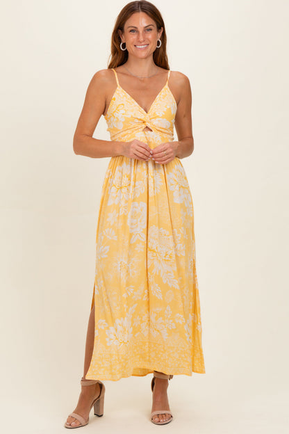 Yellow Floral Twisted Front Maternity Maxi Dress