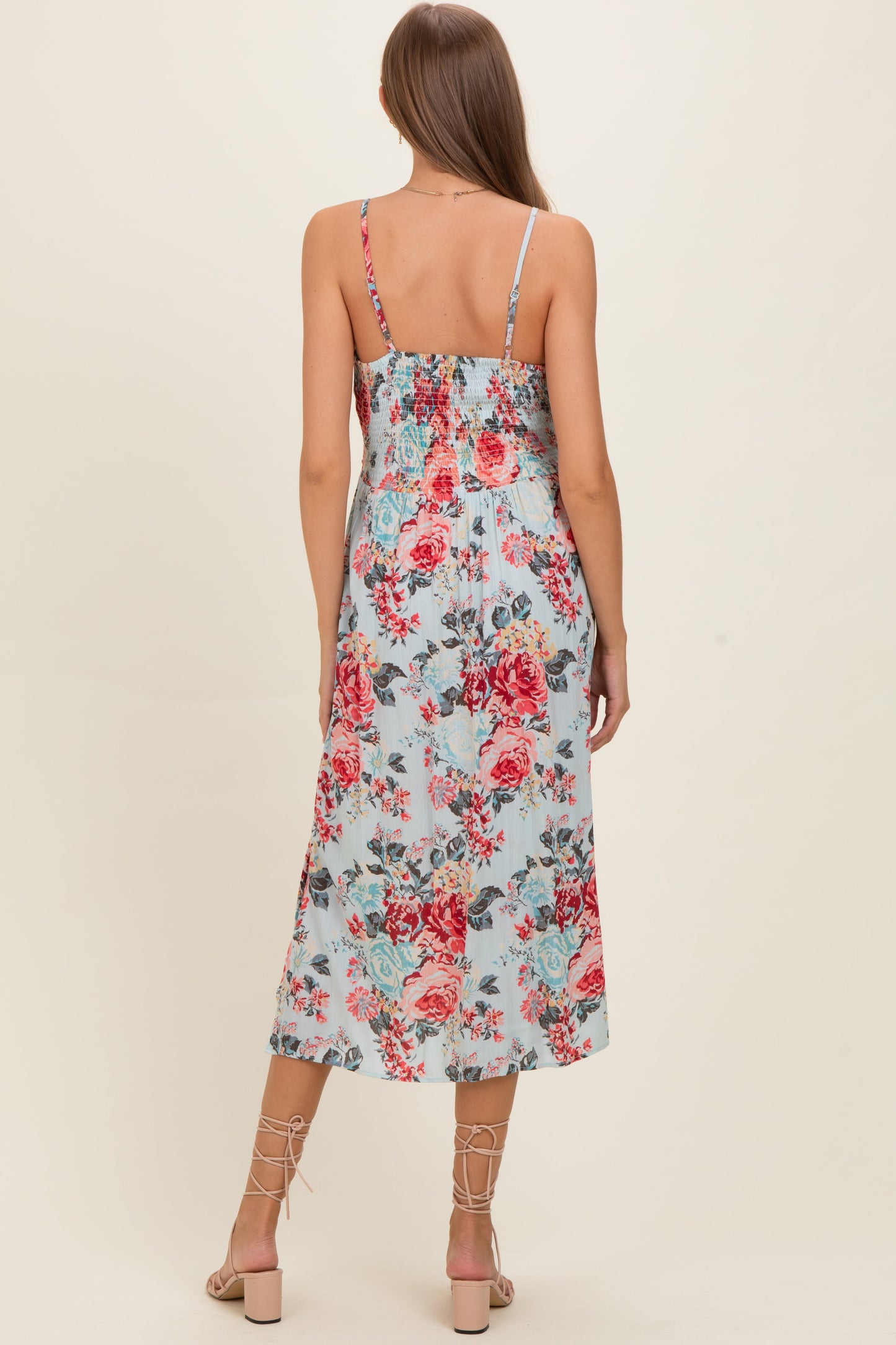 Blue Floral Twisted Front Cutout Maternity Midi Dress