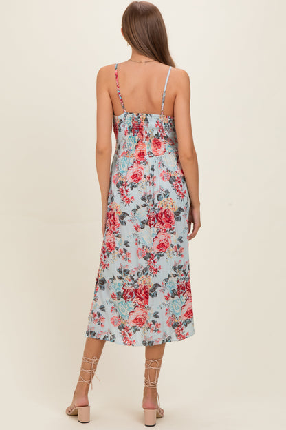 Blue Floral Twisted Front Cutout Maternity Midi Dress
