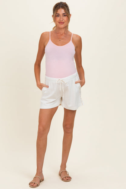 White Floral Print Side Stripe Maternity Shorts