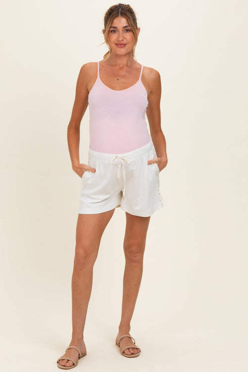 White Floral Print Side Stripe Maternity Shorts