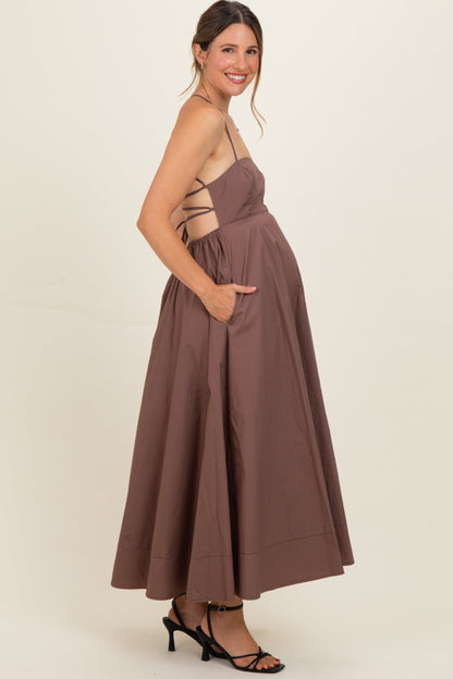 Brown Midi Maternity Dress