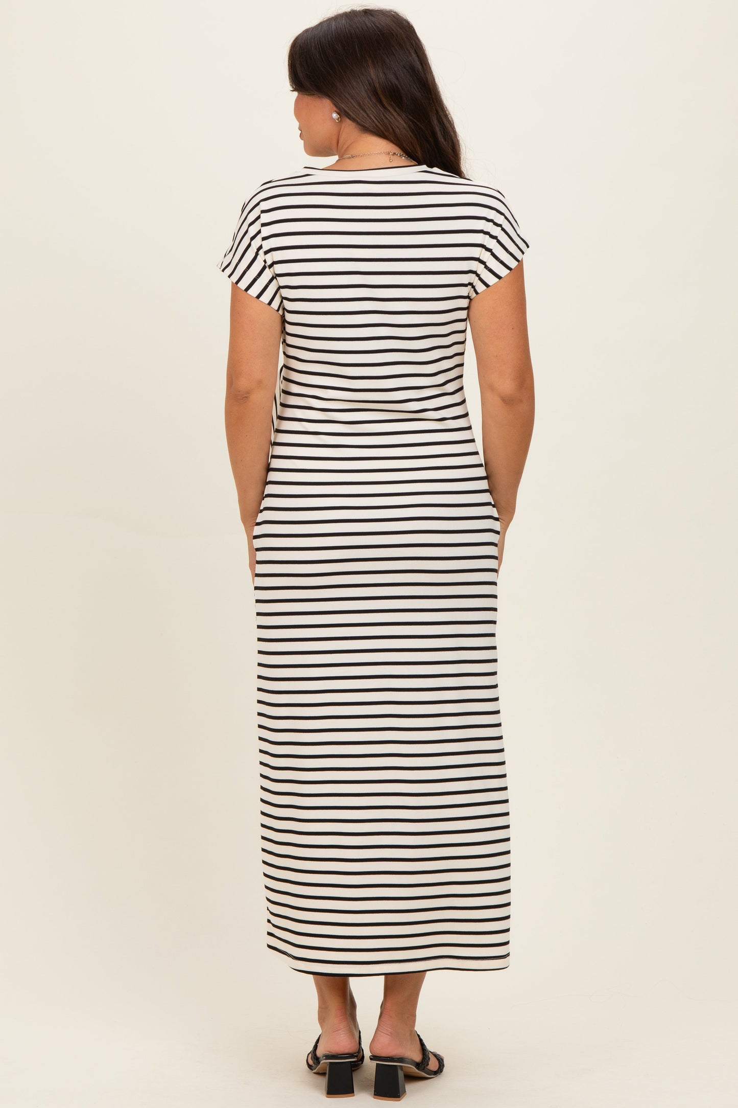 Cream Striped Side Tie Maternity Midi Dress