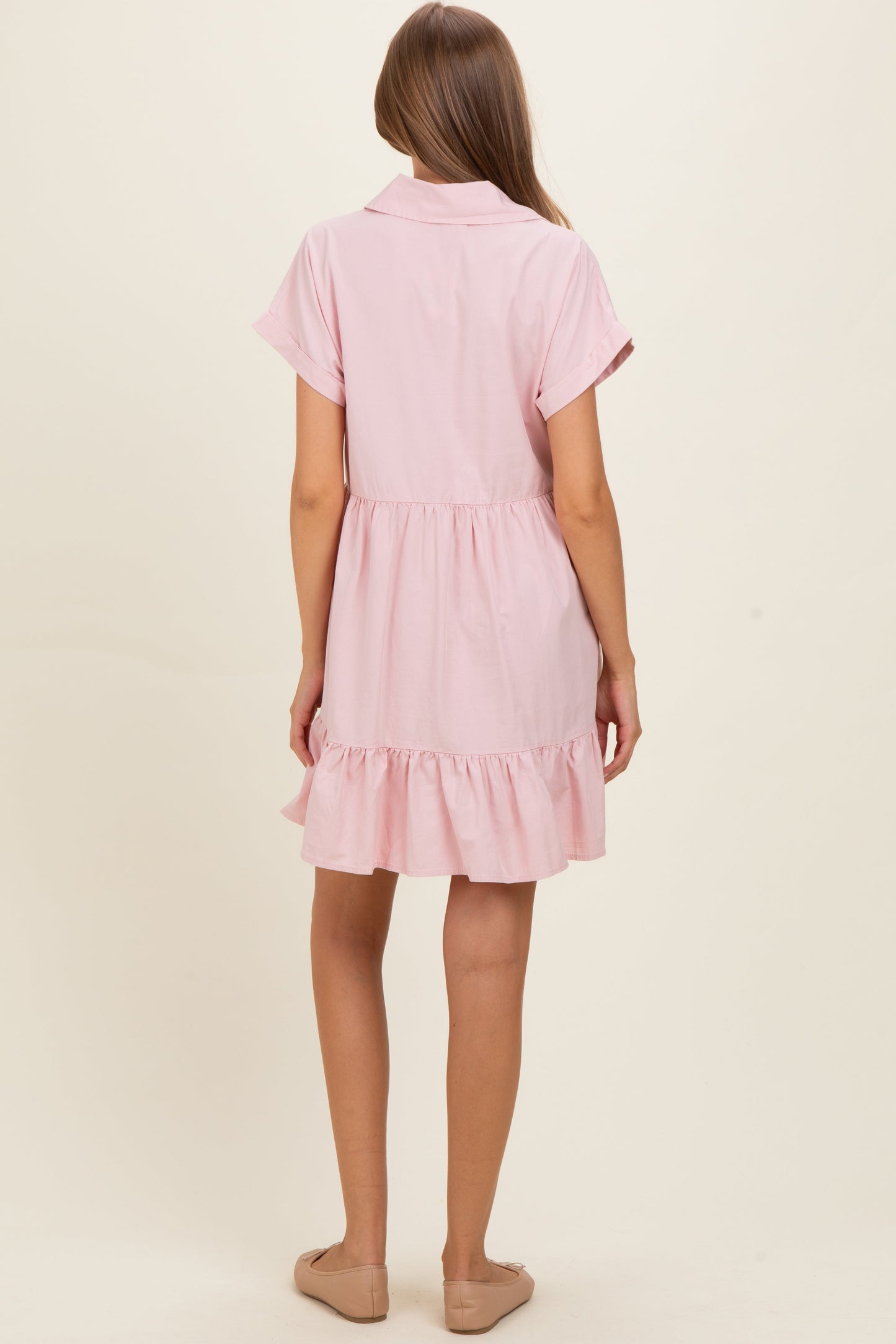 Rose Quartz Button Down Maternity Mini Dress