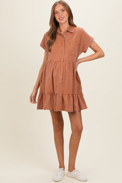 Clay Button Down Maternity Mini Dress