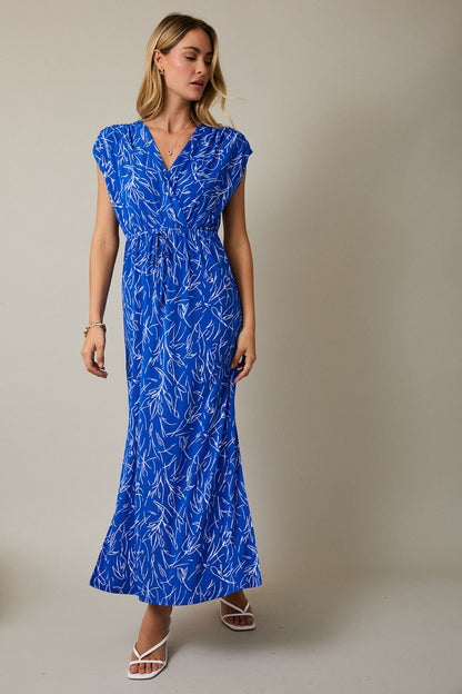Royal Blue Printed Wrap Maternity Maxi Dress