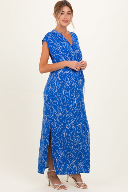 Royal Blue Printed Wrap Maternity Maxi Dress