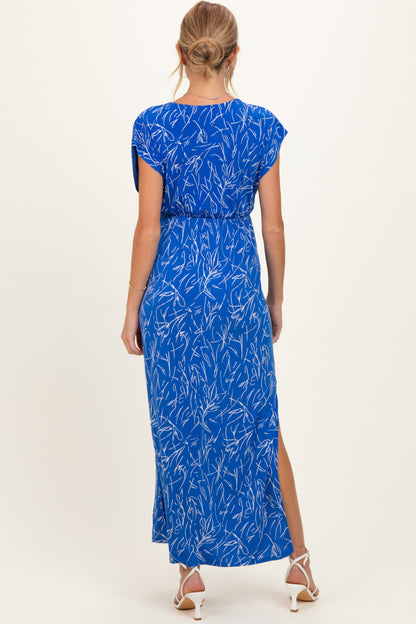 Royal Blue Printed Wrap Maternity Maxi Dress