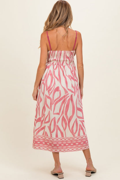 Pink Printed Front Tie Maternity Midi Dress