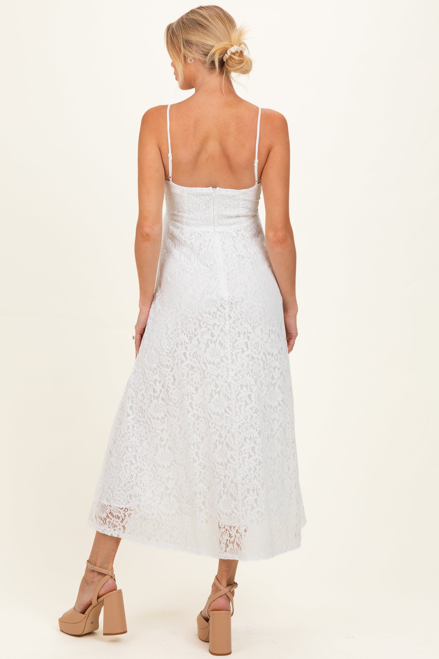 Off White Lace Sleeveless Maternity Midi Dress