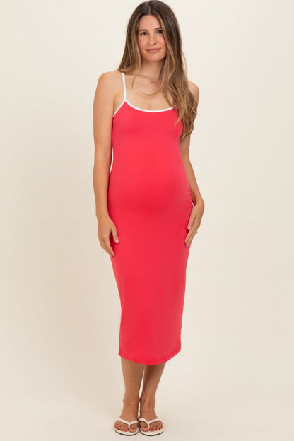 Tomato Cutout Fitted Maternity Midi Dress